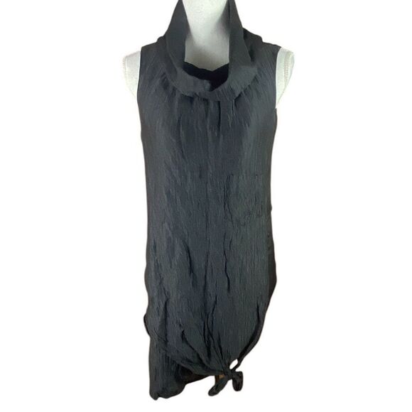 Shin Choi Black Cowl Neck Lined Crinkle Guaze Sleeveless Tunic Top Womens Small - Picture 1 of 9